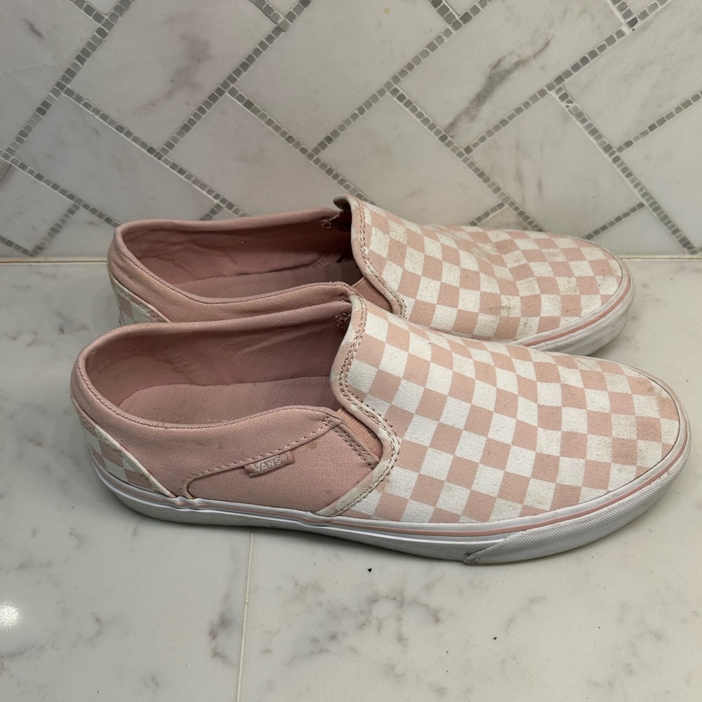 Vans Pink Checkerboard Slip On Sneakers